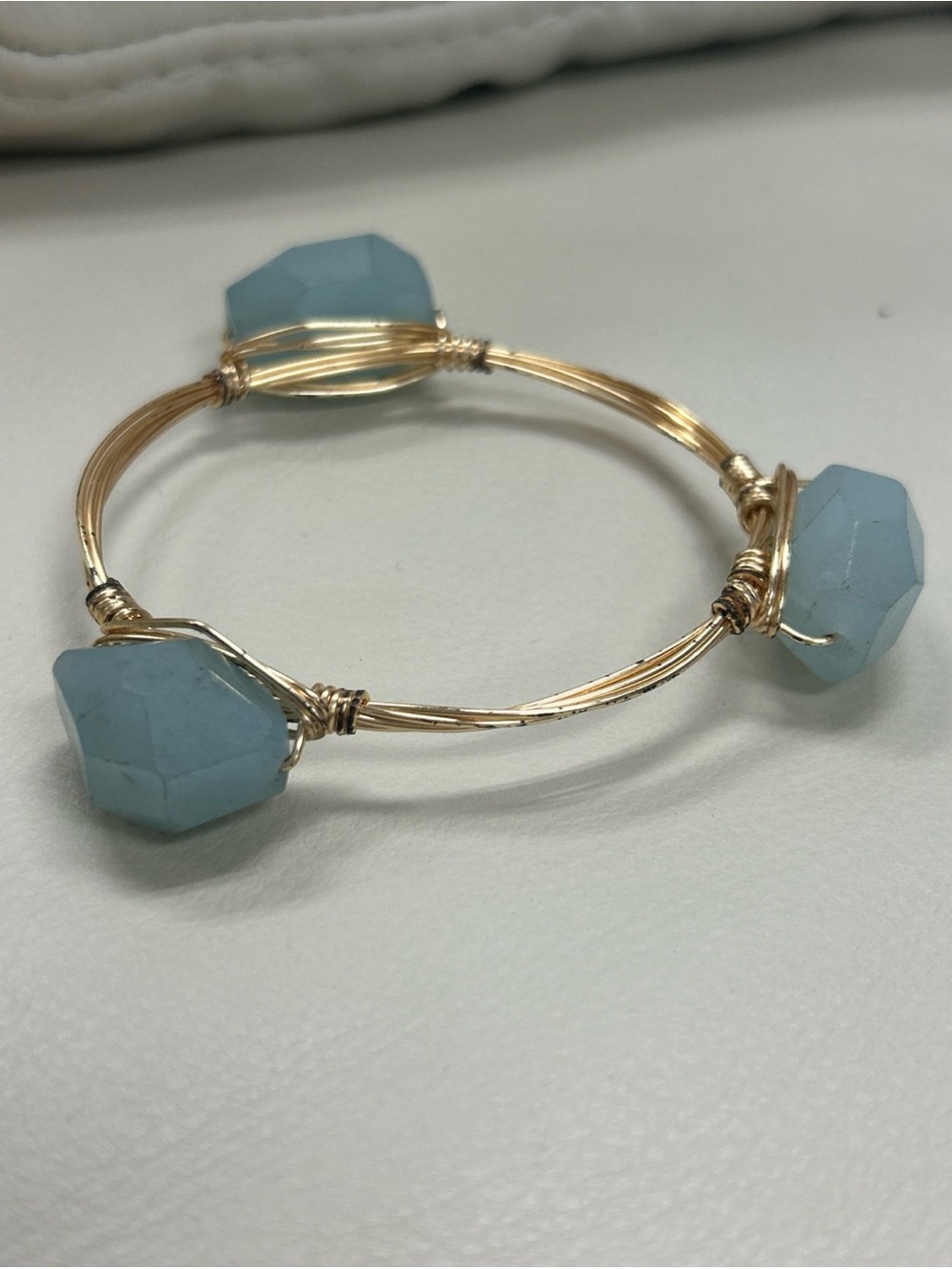 Aquamarine Crystal Gold Copper Wire Bangle Bracelet